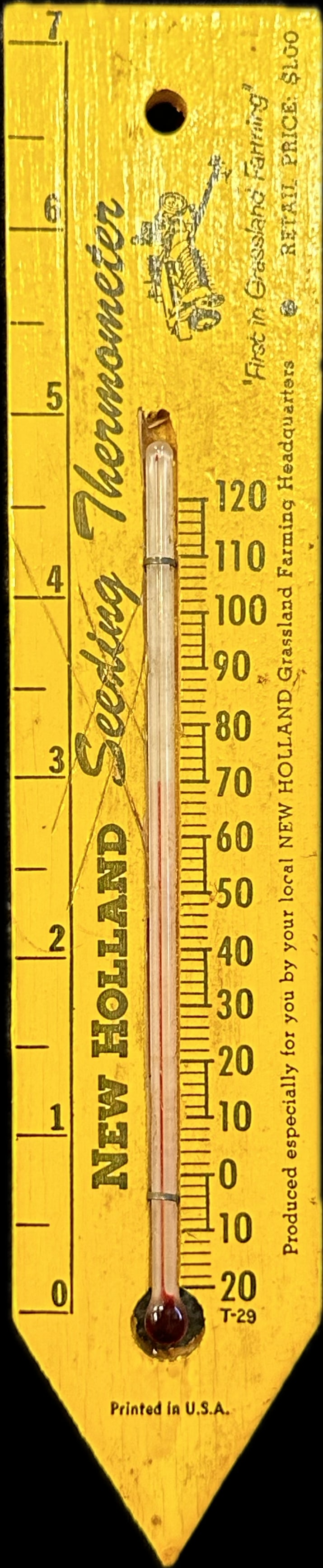 New Holland Wooden Seeding Thermometer Ca. 1950s: 1.75" x .25" x 8.5"