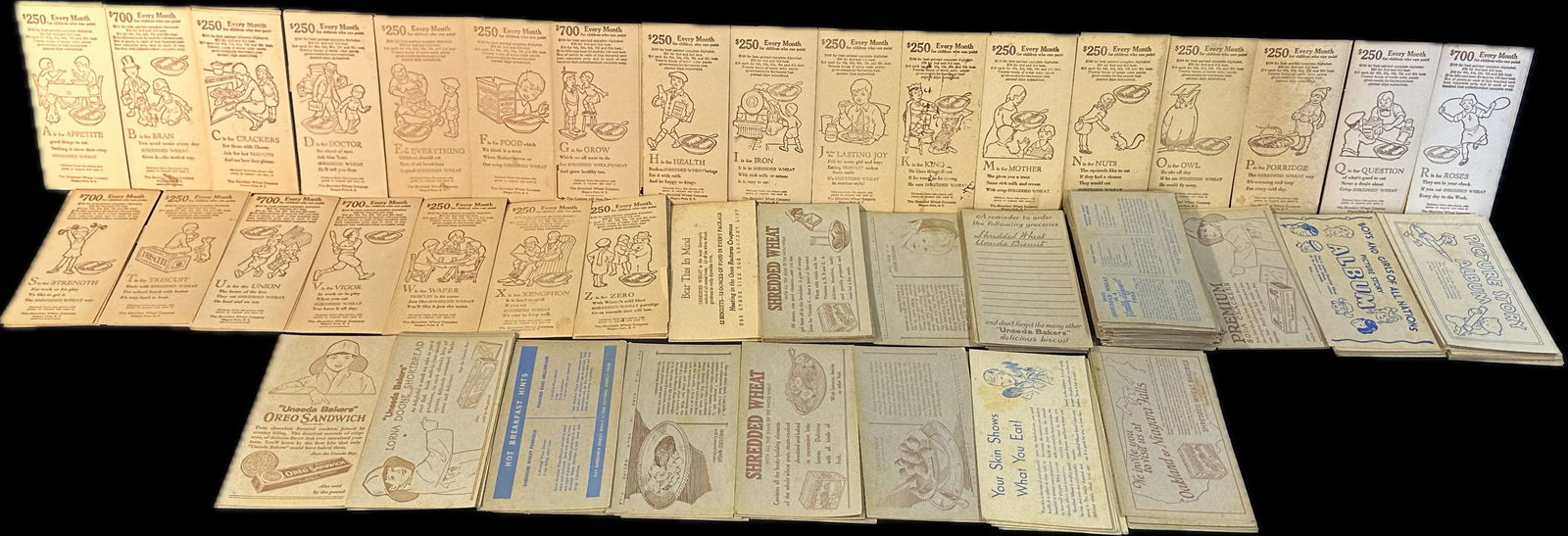 Lot 250+ Nabisco & Shredded Wheat Original 1920s Alphabet Ink Blotters (1 of 5)