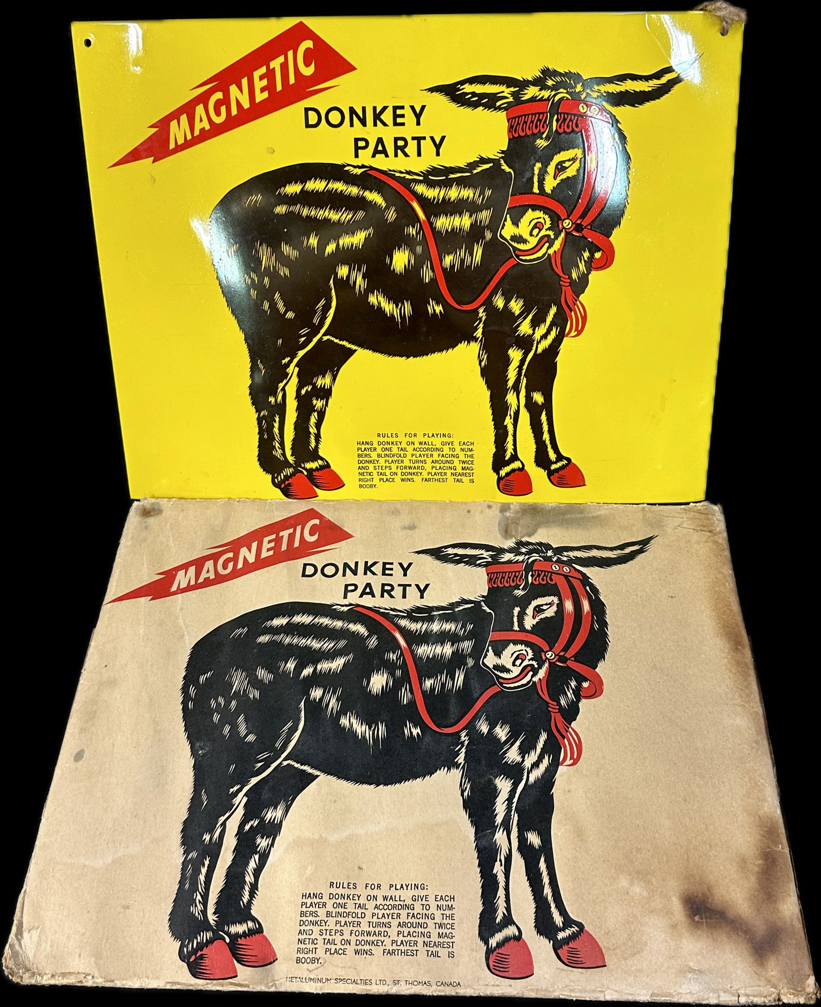 Original 1950s Magnetic Donkey Party Tin Metal Toy Advertising Sign (1 of 8)