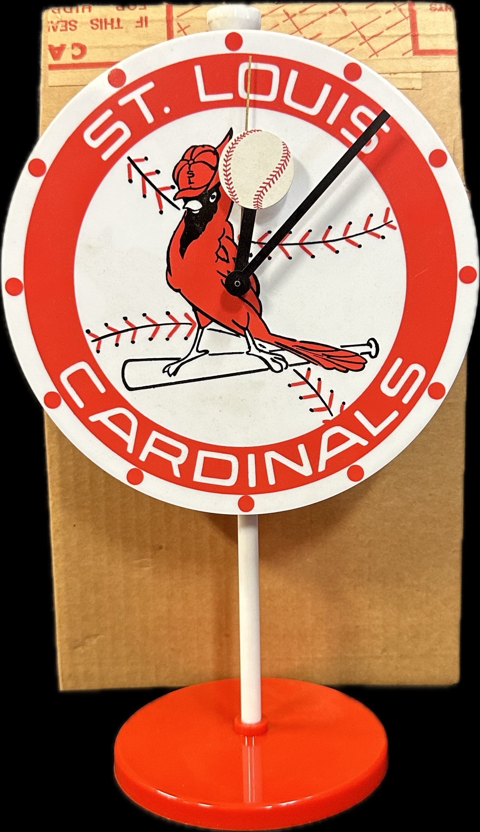 NOS 1960s Plastic St Louis Cardinals Baseball Key Wind Clock w/ Original Box (1 of 13)