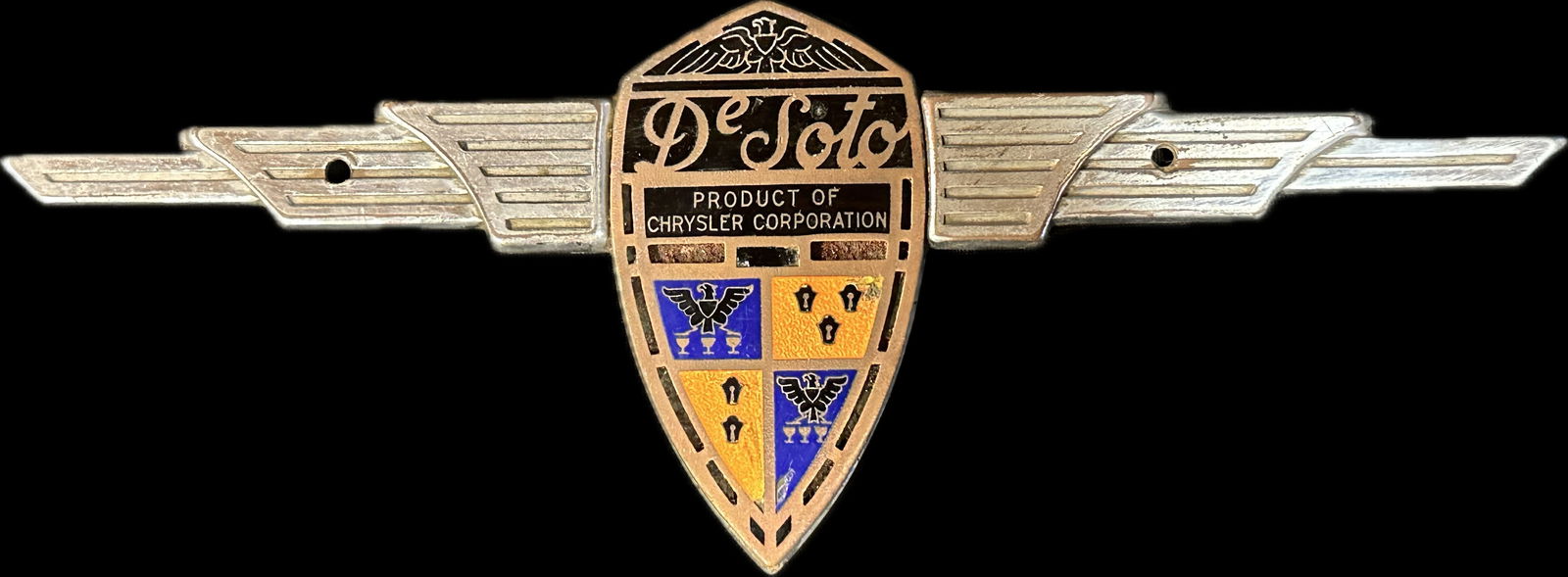 Ca. 1936 DeSoto Chrysler Corporation Enamel Radiator Grille Badge Emblem (1 of 4)