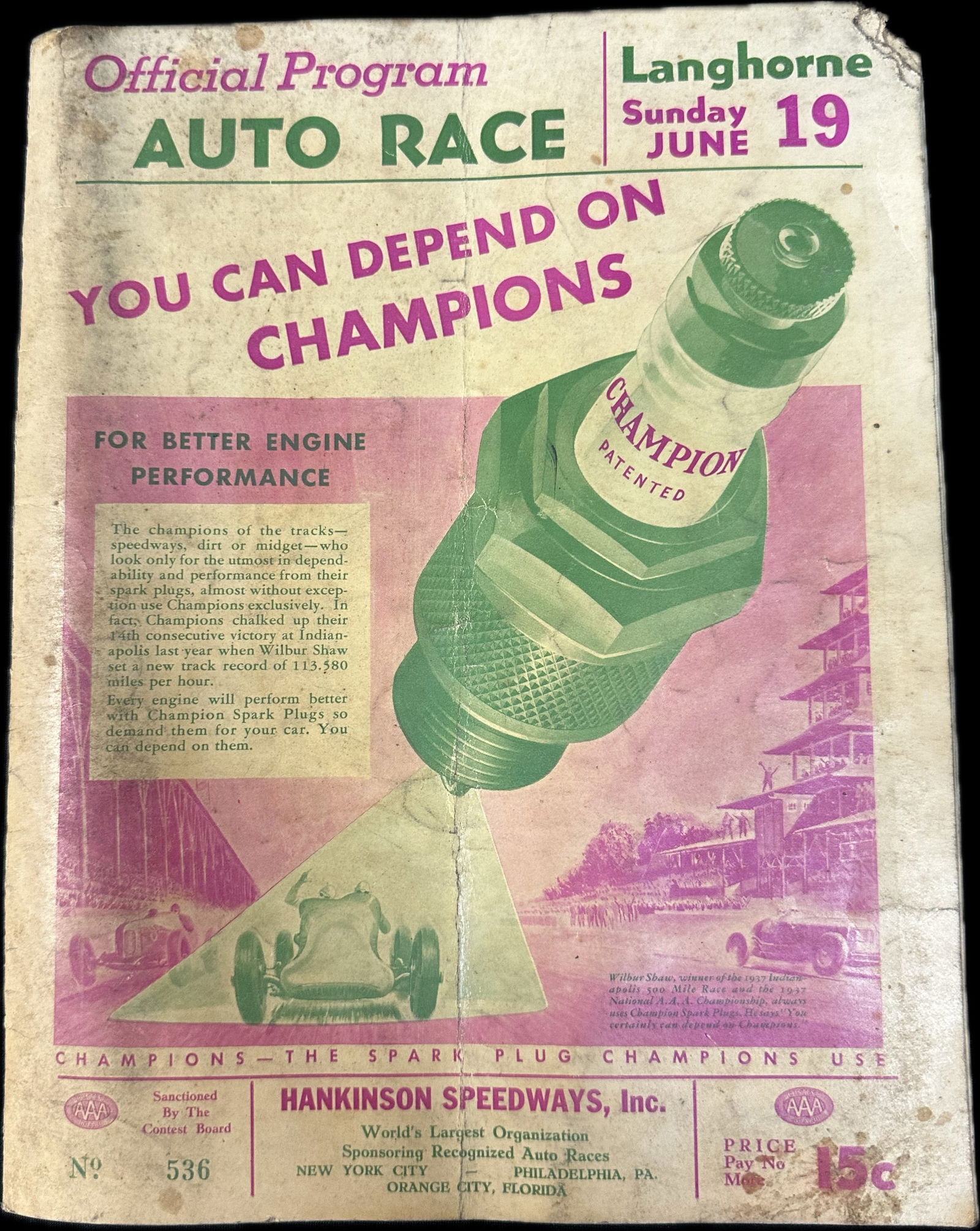 Original 1937 Langhorne Hankinson Speedways Official Auto Race Program (1 of 8)