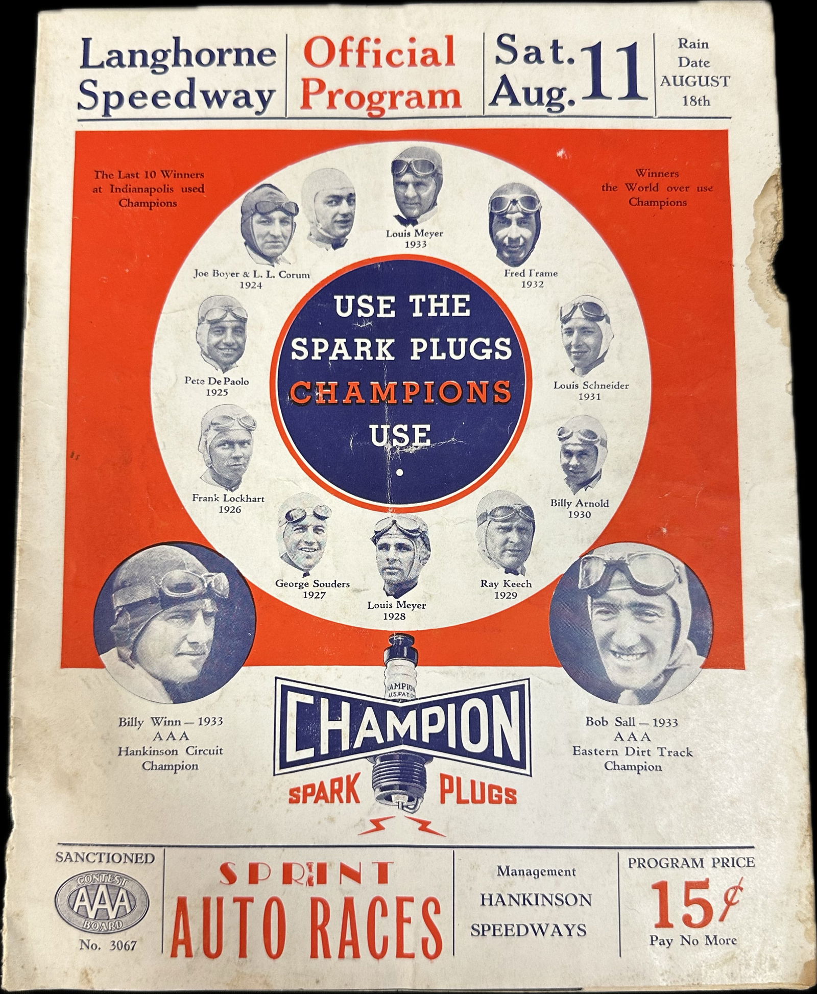 Original 1934 Langhorne Hankinson Speedways Official Auto Race Program (1 of 8)