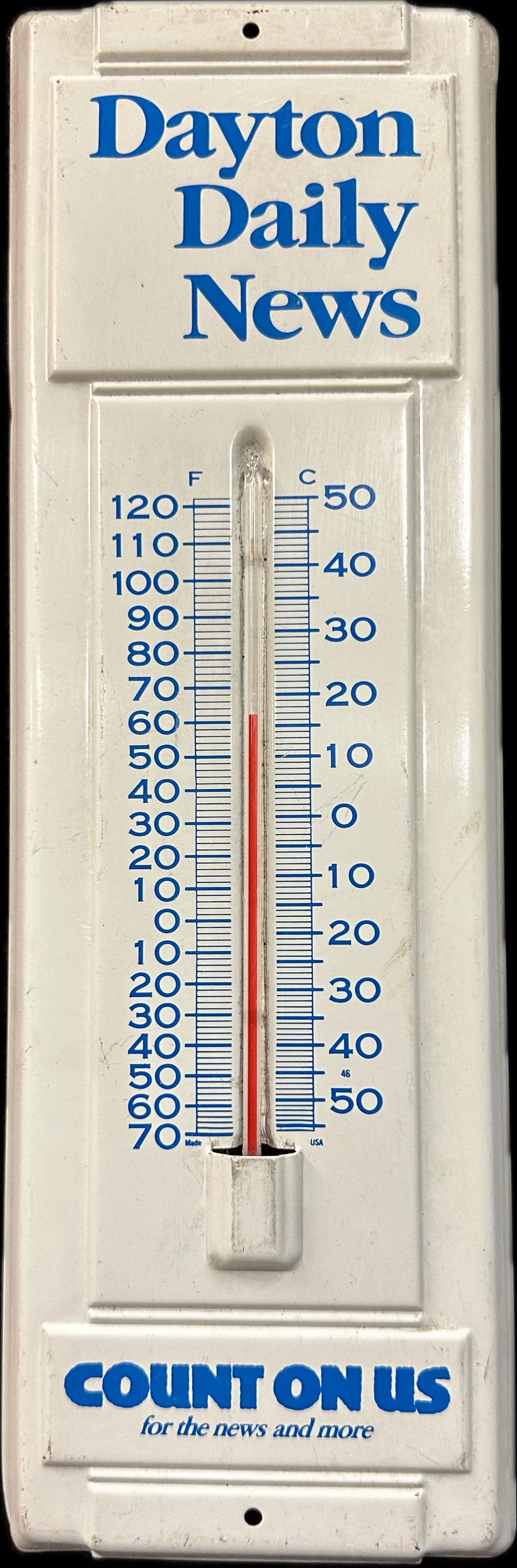 Dayton Daily News Count On Us Original Painted Metal Thermometer: 14.5" x 4.5" x .5"