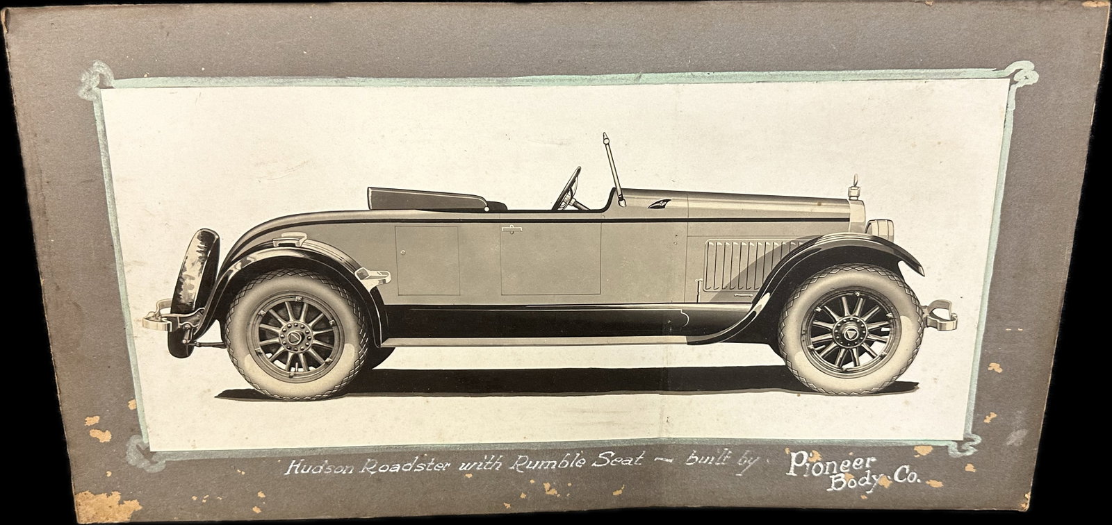 Original Hudson Roadster w/ Rumble Seat by Pioneer Body Co Original 1920s Cardboard Sketch: 19" x 10"