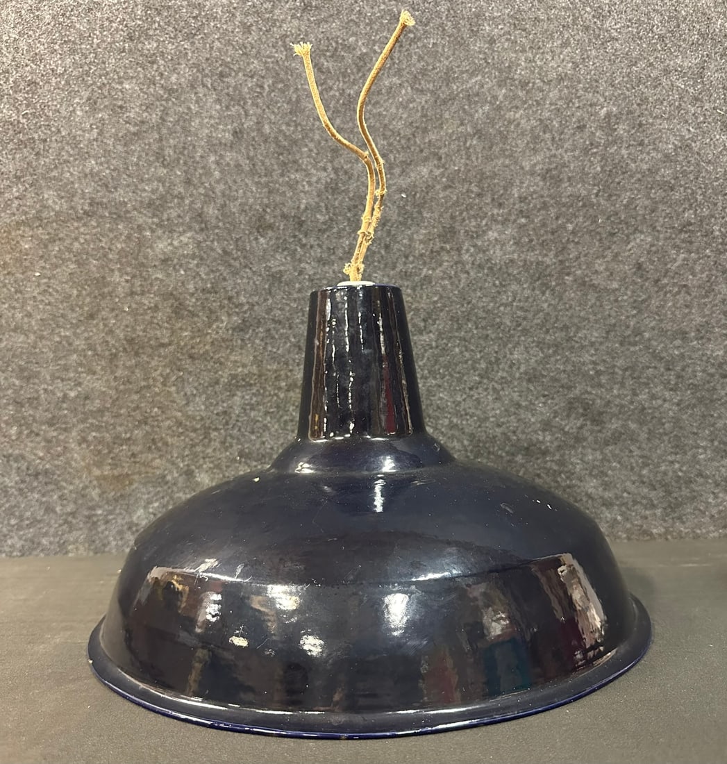 Original Blue Porcelain Enamel 14" Hanging Light Shade (1 of 6)