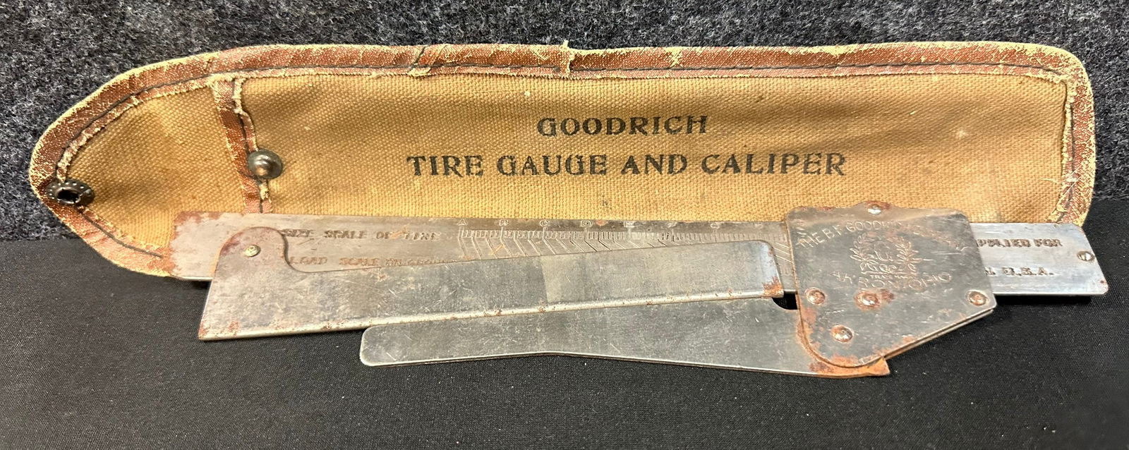 Antique Early 1910s Goodrich Tire Gauge & Caliper Automotive Tool w/ Canvas Case (1 of 10)