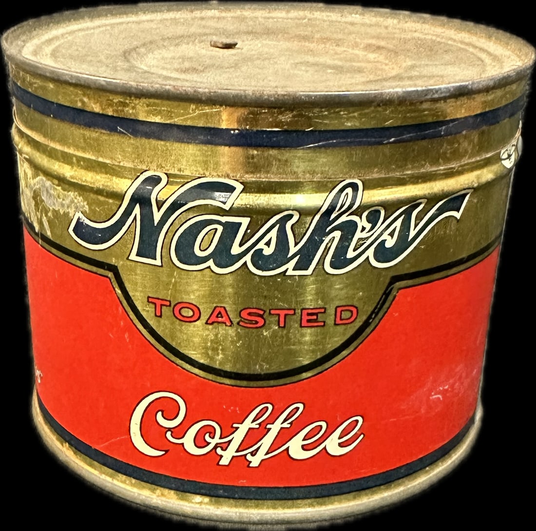 1920s Nash's Toasted Coffee Original 1 Lb Metal Can (1 of 7)