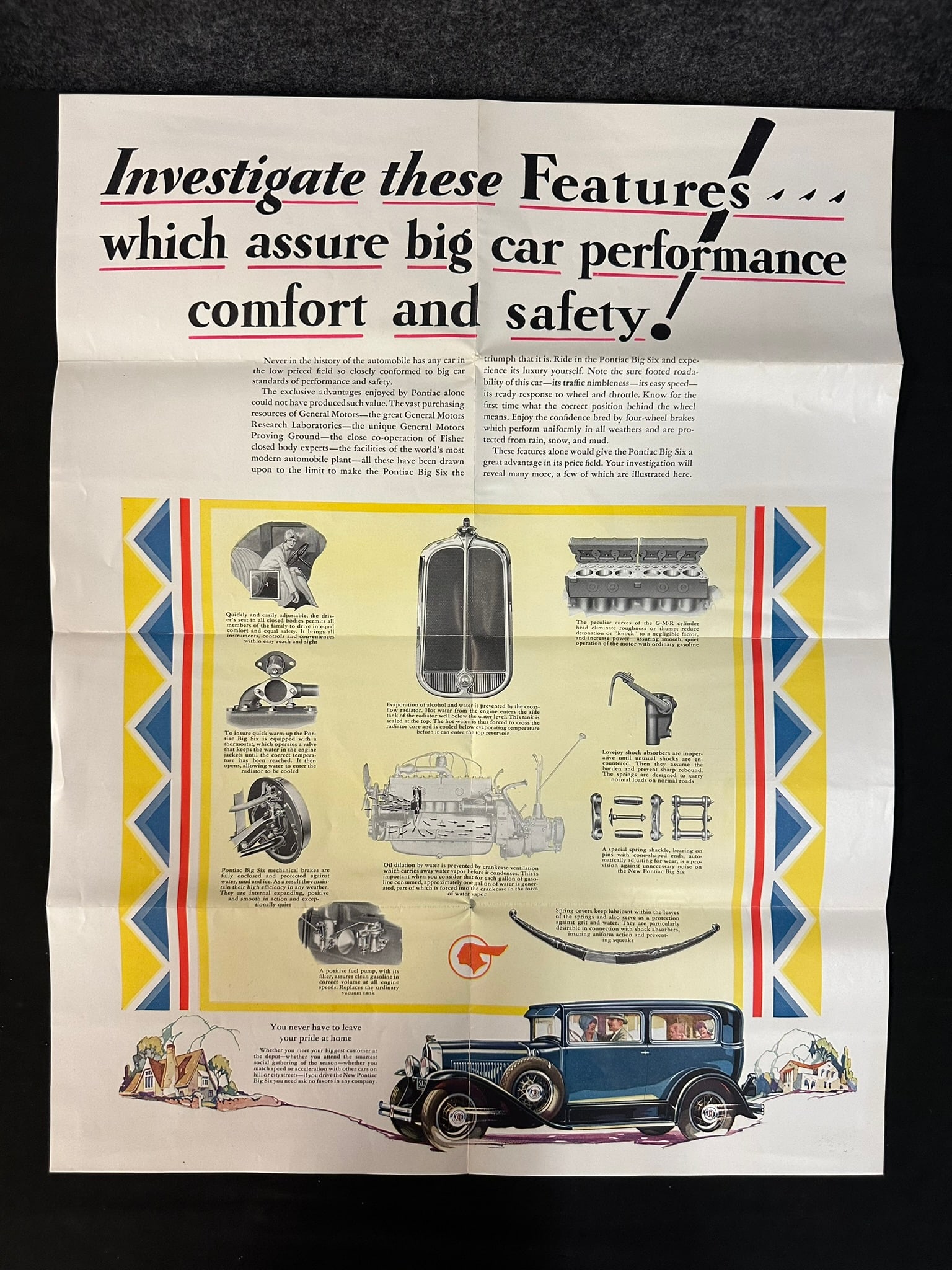 Original 1930s Pontiac The Landaulet Sedan Paper Advertising Poster Sign (1 of 17)