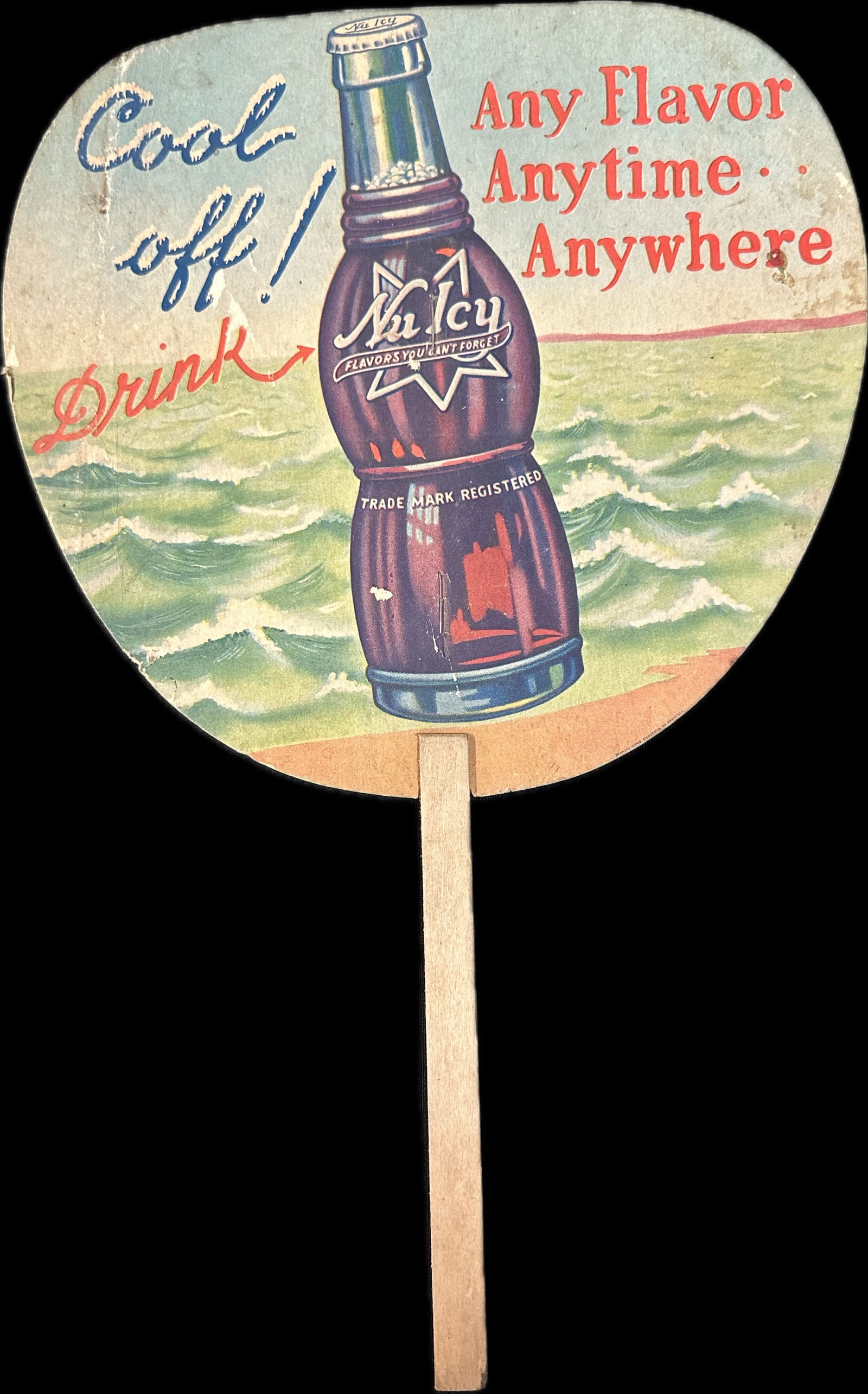 Drink Nu-Icy Original 1930s Advertising Soda Pop Fan: 8.75" x 13.5"