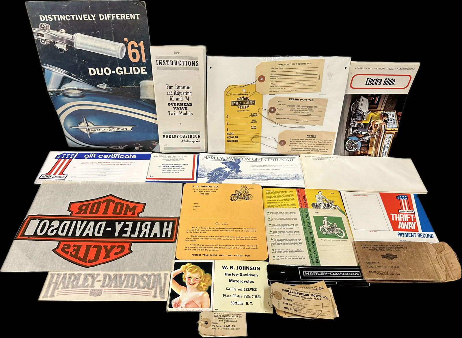 Large 50s 60s Ephemera Lot 30+ Harley Davidson Dealership Items Stickers Tags Ink Blotter (1 of 20)