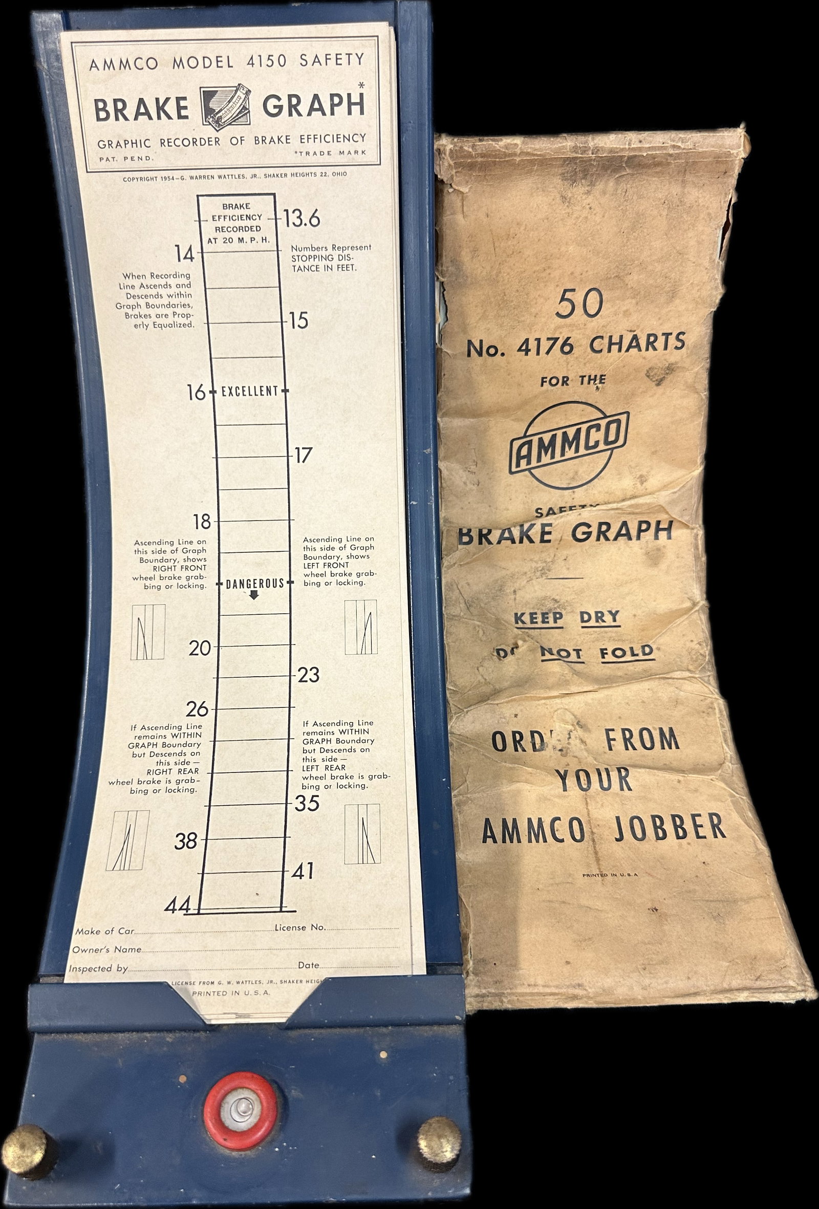 Ammco Jobber Model 4150 Safety Brake Graph w/ No 4176 Charts: 13" x 5.5" x 9.25"