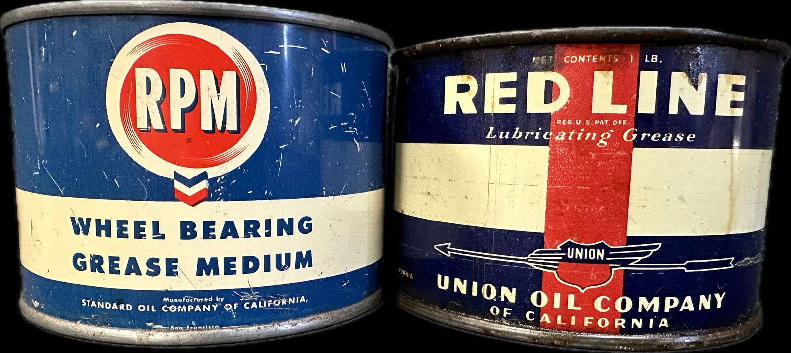 Pair 1 Lb Grease Can RPM & RED LINE Union Oil Co California (1 of 17)
