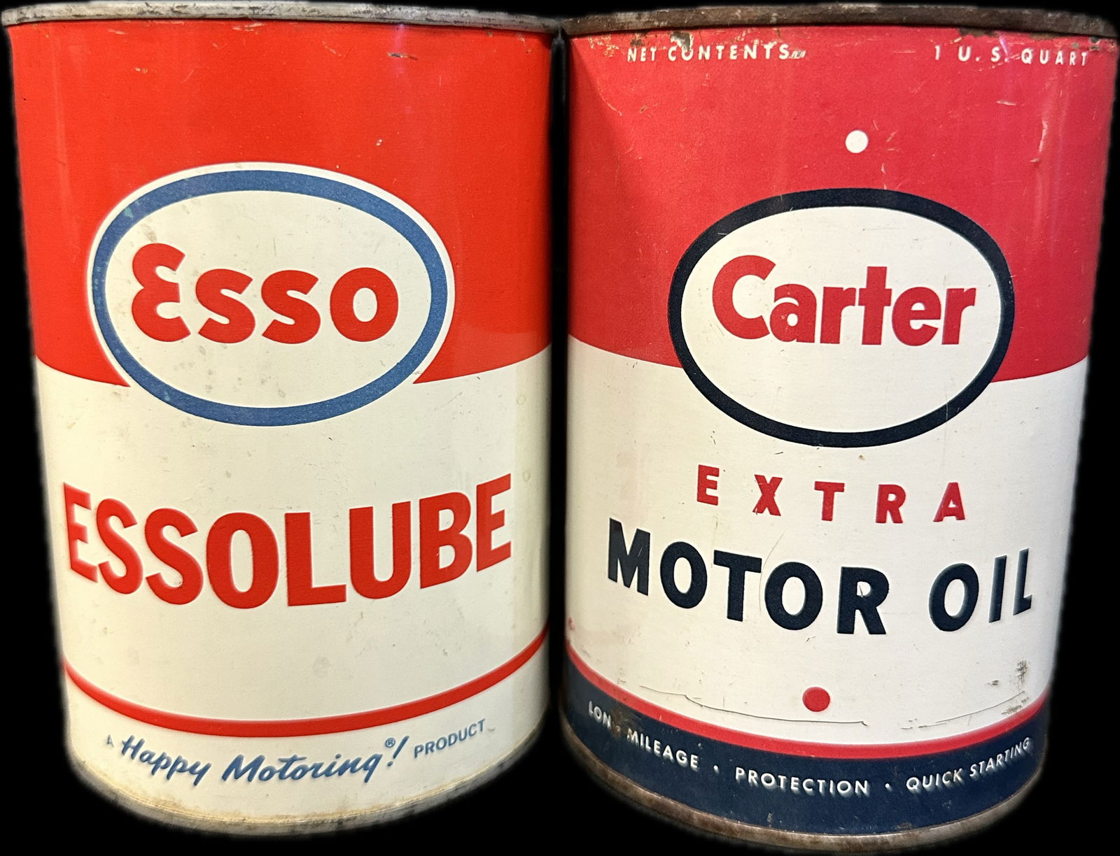Pair Esso Essolube & Cart Extra Motor Oil Metal Quart Can (1 of 14)