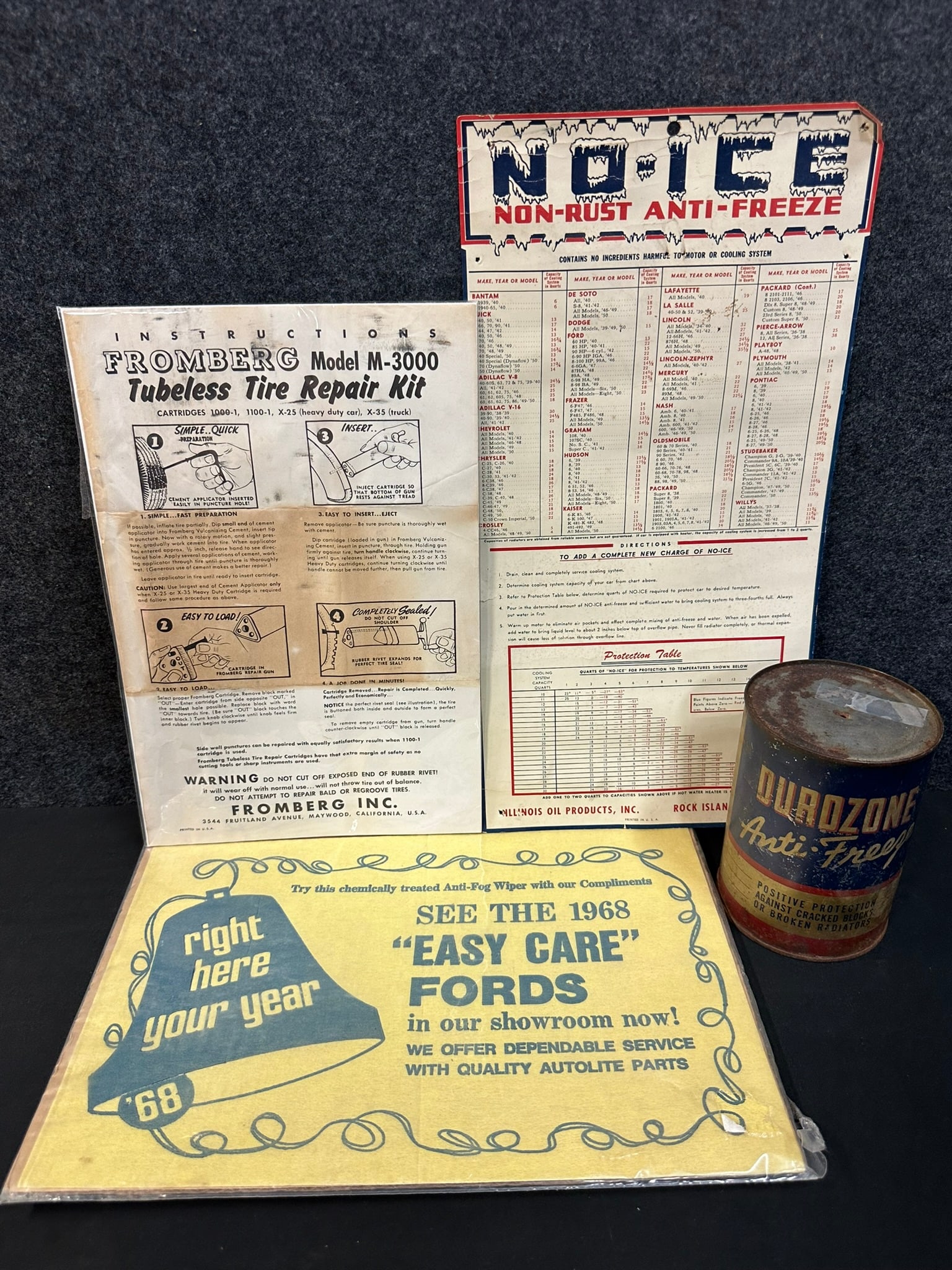 Lot 4 Gas & Oil Related Items: NO-ICE Anti Freeze Sign, Ford Sign & Quart Can (1 of 19)