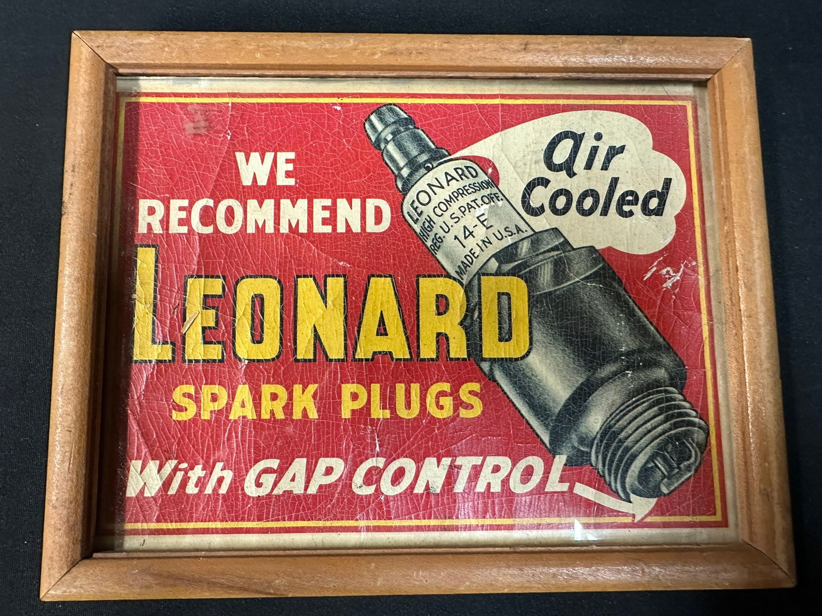 Original Leonard Spark Plugs Air Cooled w/ Gap Control Advertising 8x6 Framed Sign (1 of 5)