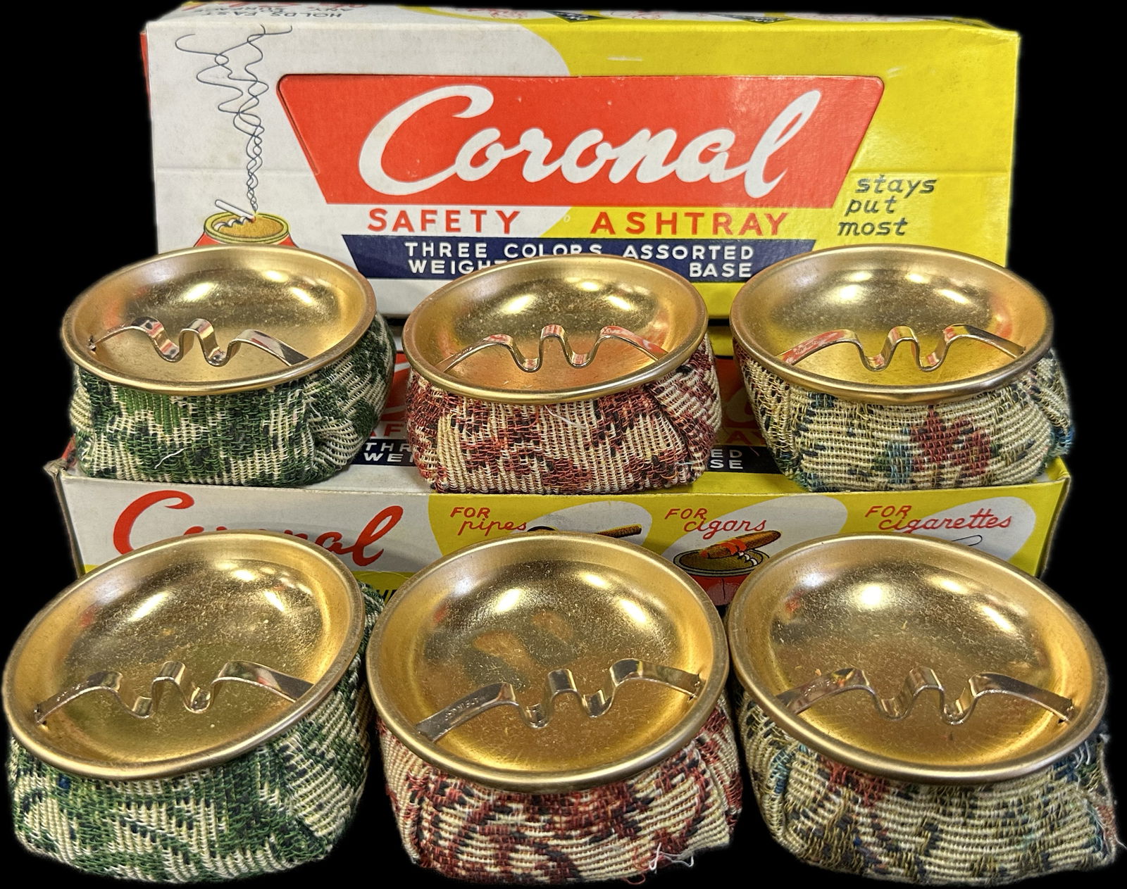 Pair NOS Original 1950s Coronal Safety Ashtray Made In Japan w/ Box (1 of 20)