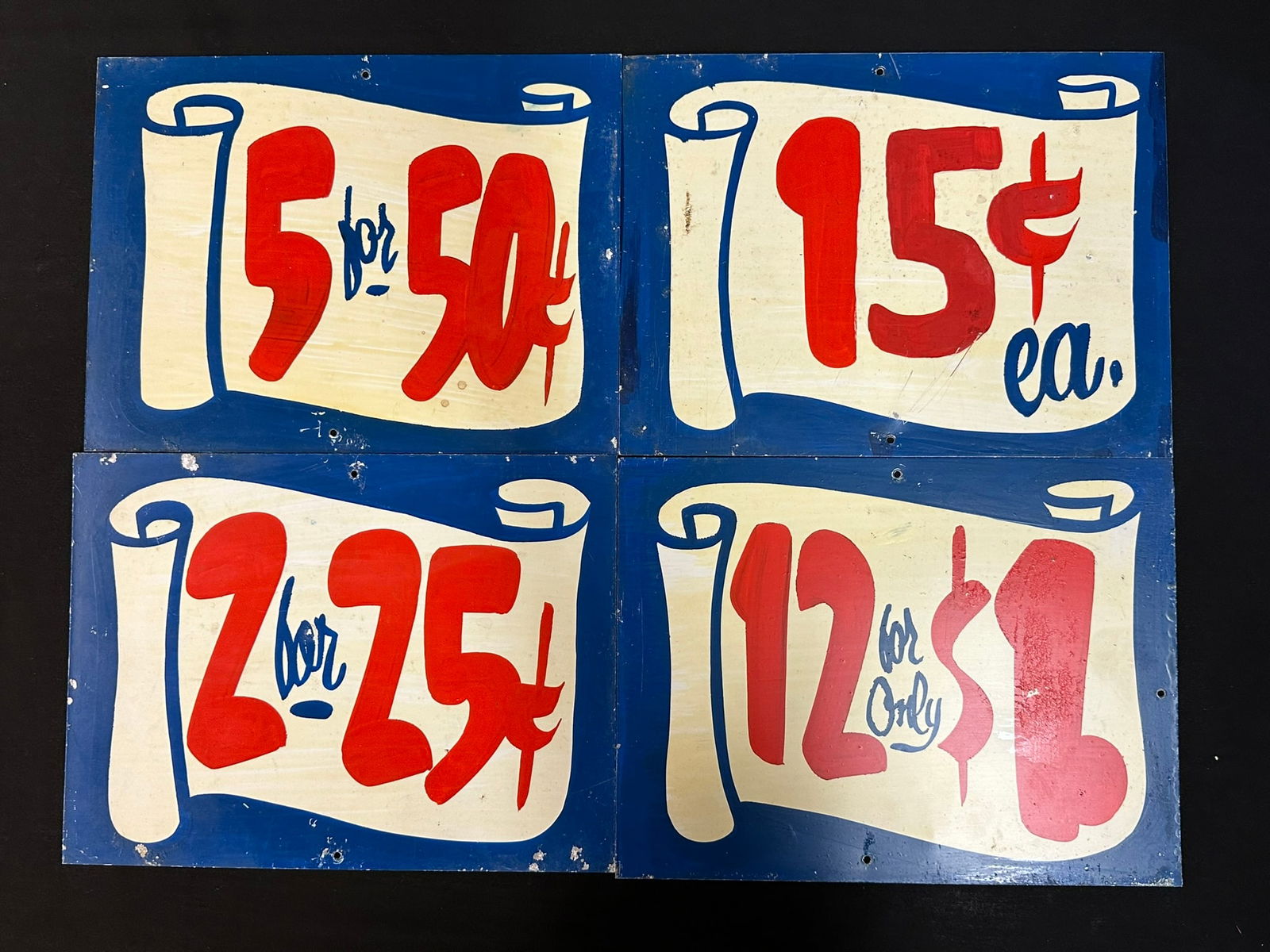 Lot 4 General Store Early Hand Painted Aluminum Pricer Signs (1 of 9)