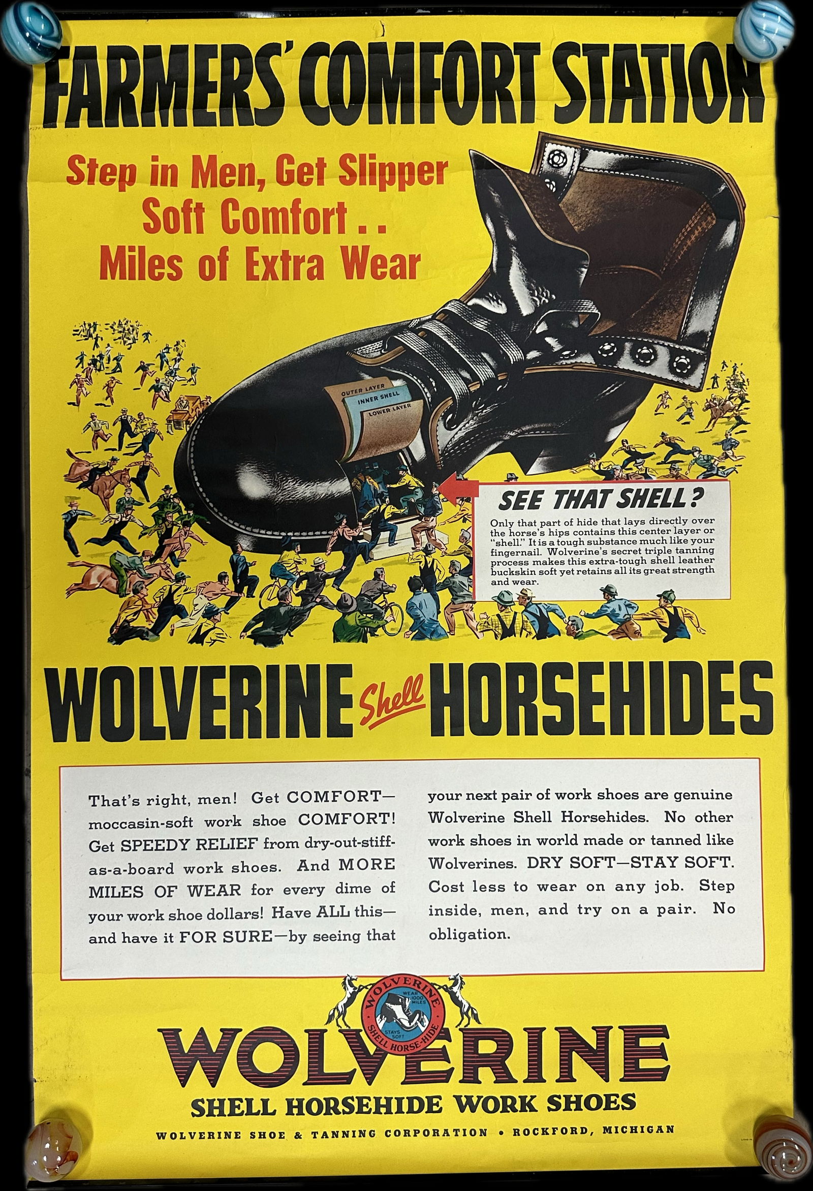 1920s Wolverine Shell Horsehides Work Shoes Paper Advertising Sign (1 of 6)