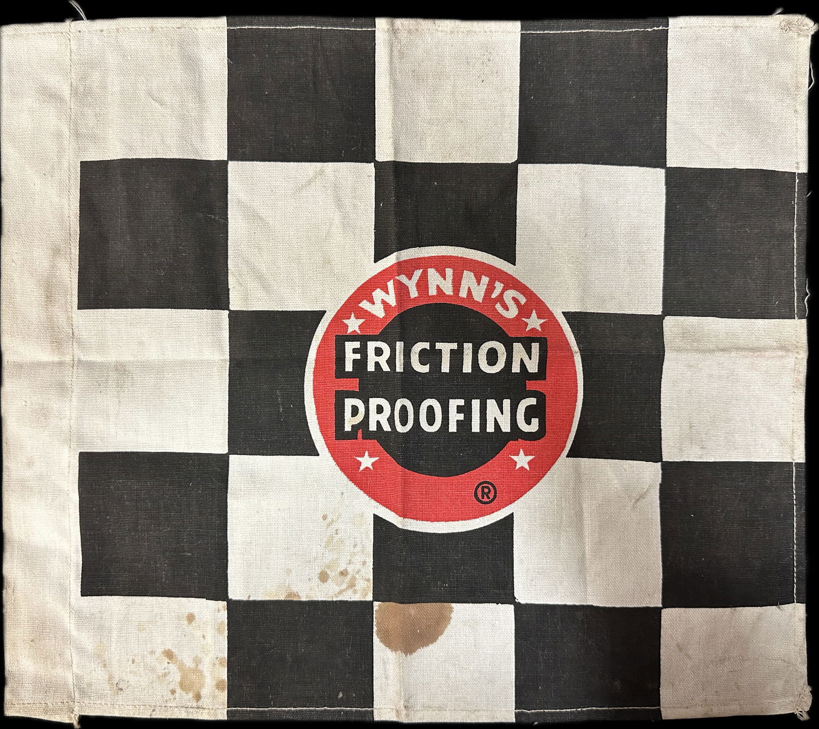 Wynn's Friction Proofing Original Checkered Flag Canvas Advertising Banner (1 of 4)