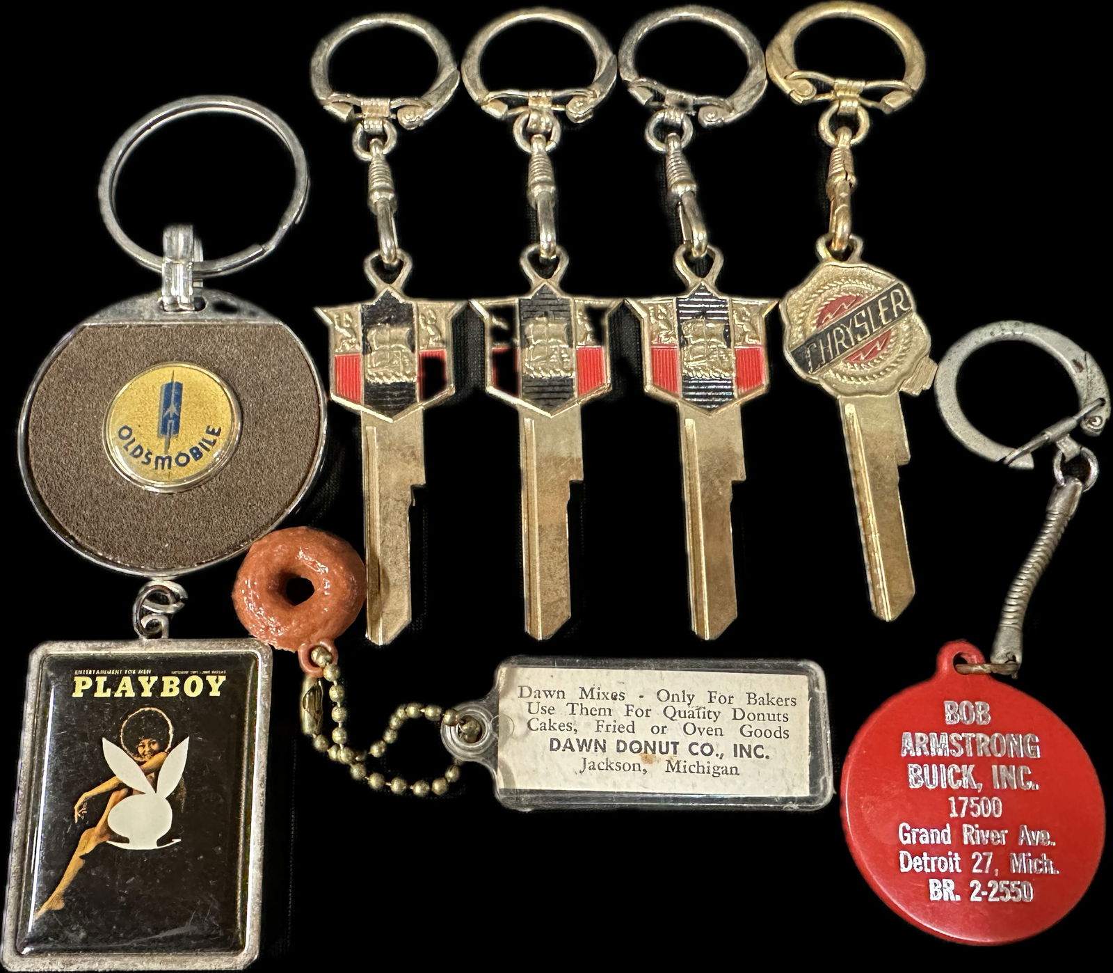Lot 8 Original 1950s 60s Keychains Chrysler Buick Plymouth Oldsmobile Playboy & Donut: See all photos.