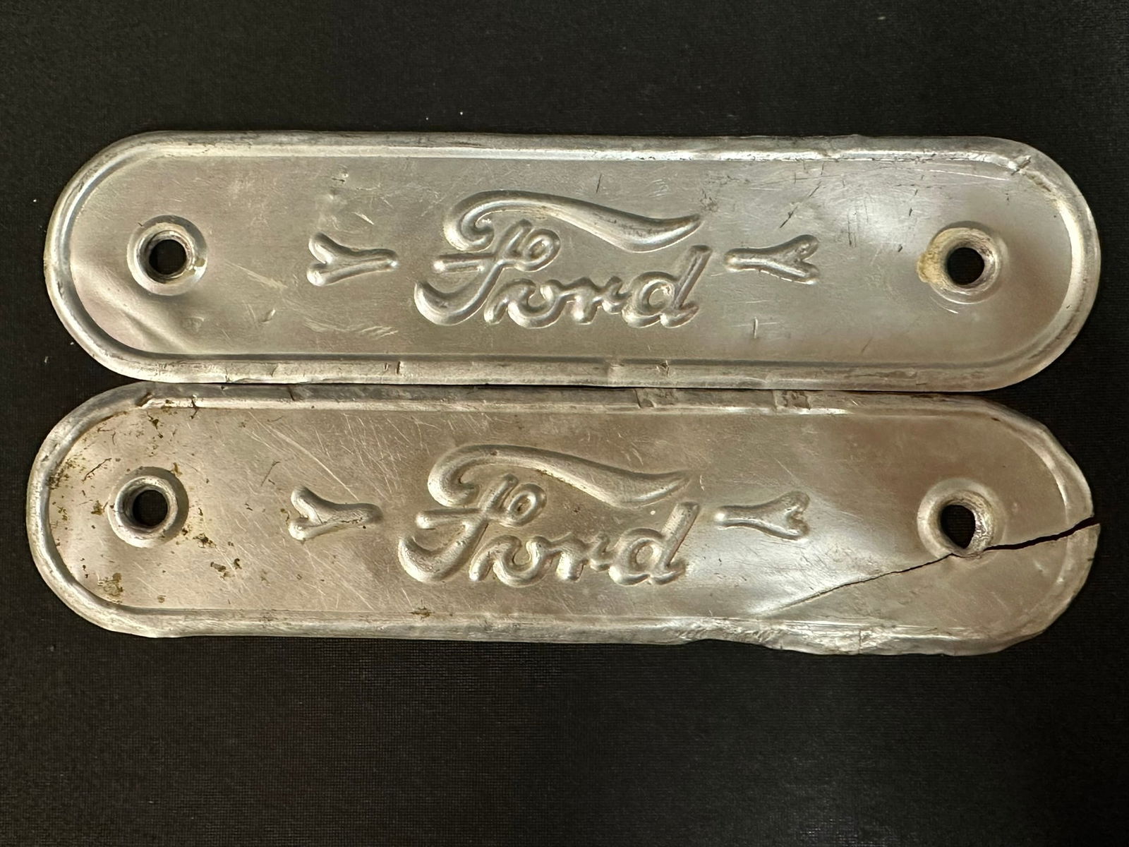 1920s Ford Motor Company Script Embossed Running Board Metal Signs (1 of 5)