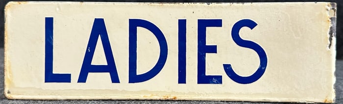 1940s Ladies Double Sided Porcelain Flange Bathroom Sign