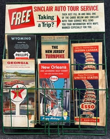 Free Sinclair Auto Tour Service Metal 1950s Map Rack w/ 9 Esso Cities Maps