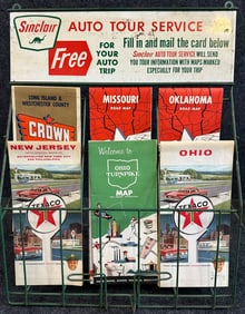 Sinclair Auto Tour Service Metal 1950s Map Rack w/ 8 Flying A Texaco Phillips Maps