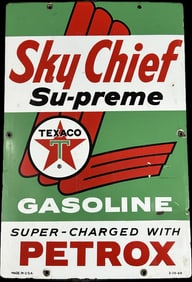 Original Texaco Sky Chief Gasoline Petrox Gas Pump Plate Sign