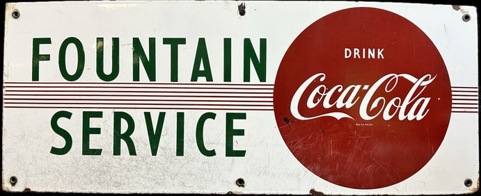 Coca Cola SSP Porcelain Fountain Service Advertising 1940s Sign