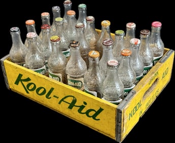 Kool-Aid 1950s Soda Crate w/ 25 Original Soda Pop Bottles