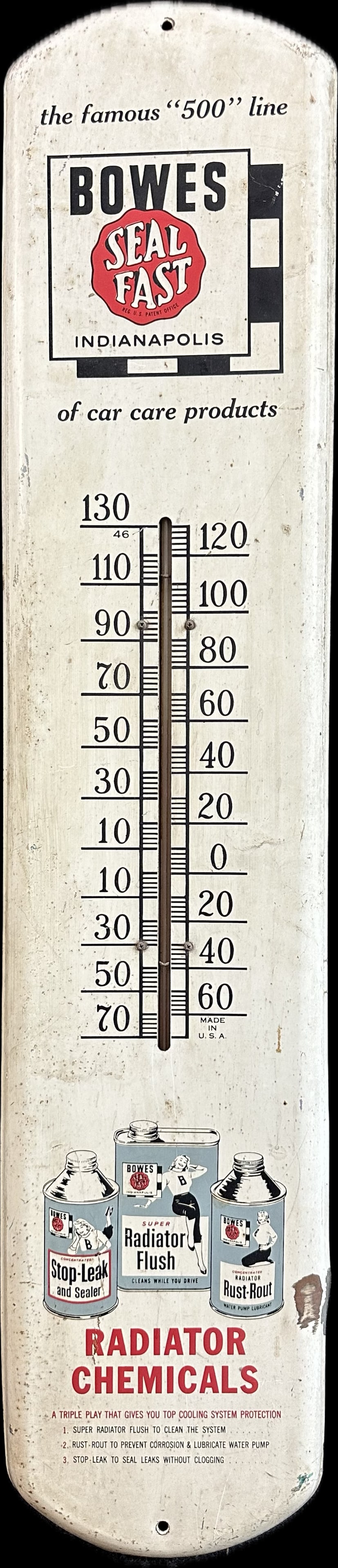 Bowe's Seal Fast 1950s Radiator Chemicals Advertising Thermometer Sign (1 of 6)