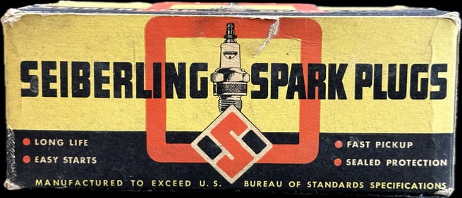 Original Box NOS Seiberling Spark Plugs w/ 10 Mint Plug Boxes