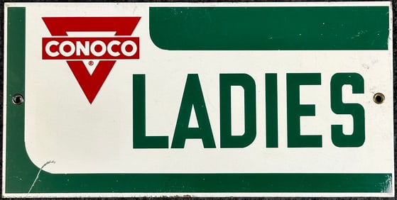 Conoco Gas Service Station Ladies Bathroom Restroom Painted Metal Sign