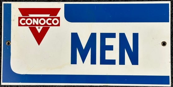 Conoco Gas Service Station Men Bathroom Restroom Painted Metal Sign