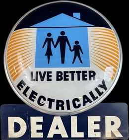 Live Better Electrically Dealer Painted Glass Advertising Products 1940s Sign