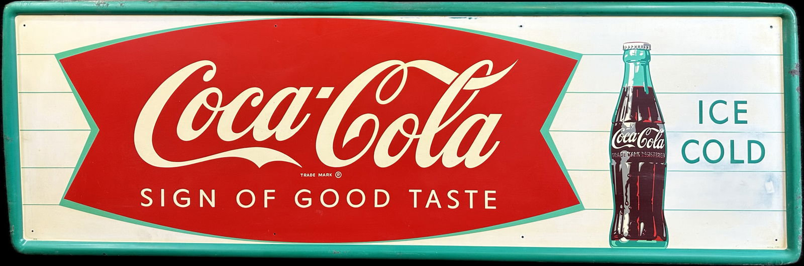 Coca Cola Sign Of Good Taste Original Self Framed 1960s Fishtail Sign (1 of 7)