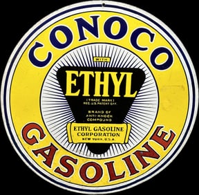 Conoco Ethyl Gasoline Double Sided Porcelain 25.5" Advertising Sign Rare
