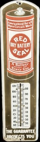 Red Seal Dry Battery Original Porcelain 1920s Advertising Thermometer