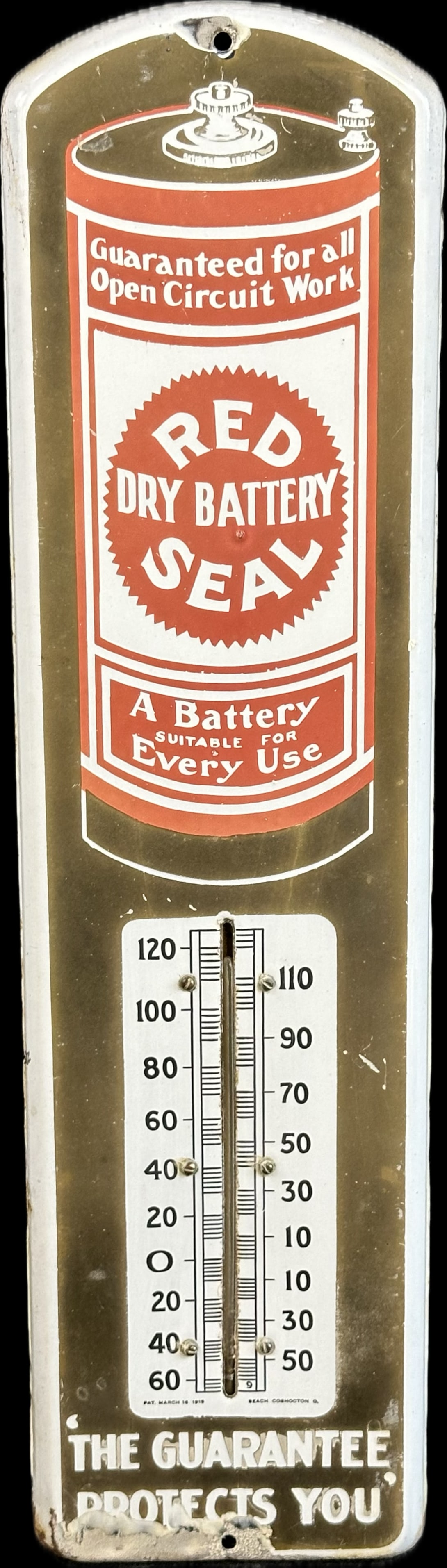 Red Seal Dry Battery Original Porcelain 1920s Advertising Thermometer (1 of 6)