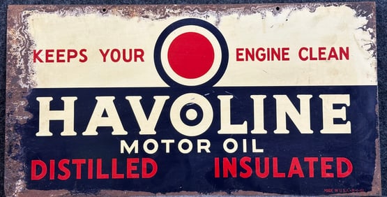 1941 Havoline Motor Oil Double Sided Painted Metal Advertising Sign