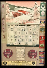 Large Hi Speed Gas Station Framed Advertising Calendar & Matchbook Lot