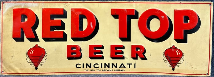 Red Top Beer Embossed 1940s Single Sided Painted Metal Advertising Sign