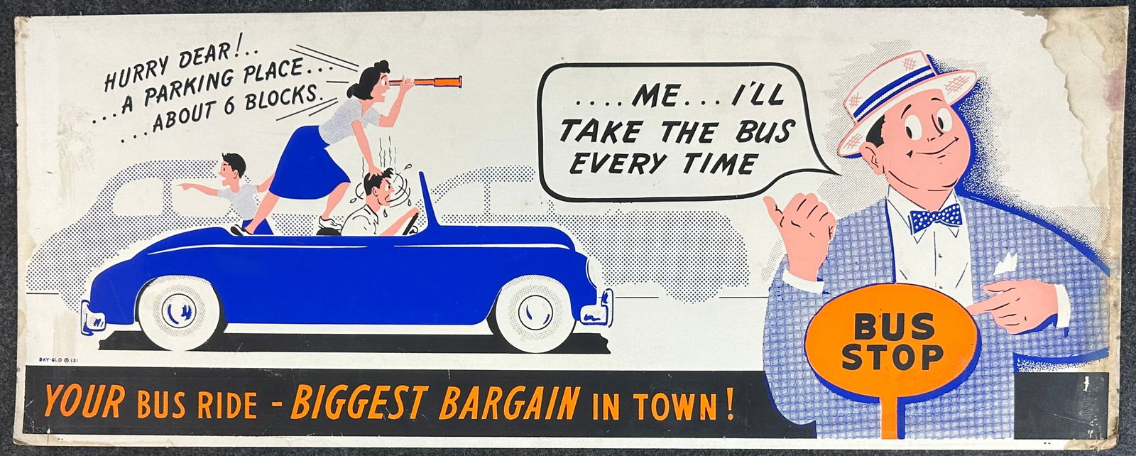 1940s Bus Stop Cardboard Advertising Anti Driving Car Propaganda Sign (1 of 5)