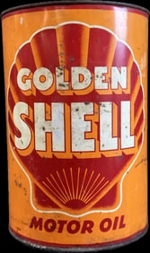 1930s Golden Shell Motor Oil 5 Quart Metal Can