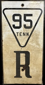 Original 1930s Tennessee Route 95 Highway Single Sided Porcelain Advertising Sign