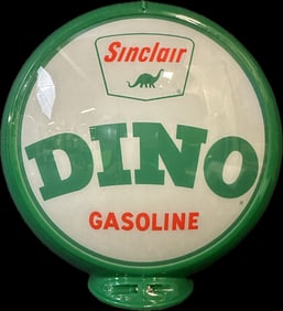 Original 1950s Green Dino Gasoline Gas Pump Globe w/ Reproduction Body