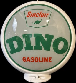 Original 1950s White Dino Gasoline Gas Pump Globe w/ Reproduction Body