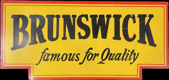 Brunswick Famous For Quality Original Painted Metal Advertising Tire Rack Sign Stand